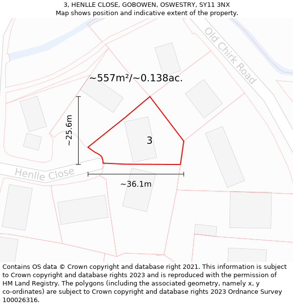 3, HENLLE CLOSE, GOBOWEN, OSWESTRY, SY11 3NX: Plot and title map