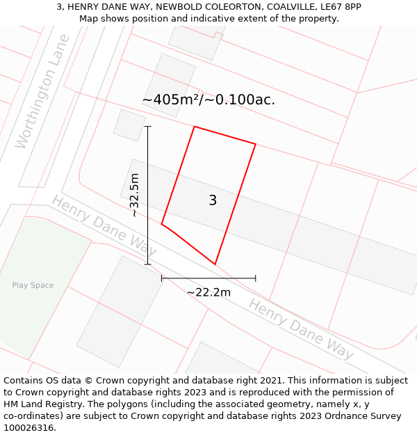 3, HENRY DANE WAY, NEWBOLD COLEORTON, COALVILLE, LE67 8PP: Plot and title map