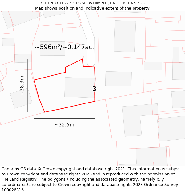 3, HENRY LEWIS CLOSE, WHIMPLE, EXETER, EX5 2UU: Plot and title map