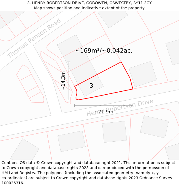 3, HENRY ROBERTSON DRIVE, GOBOWEN, OSWESTRY, SY11 3GY: Plot and title map
