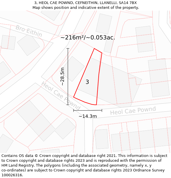 3, HEOL CAE POWND, CEFNEITHIN, LLANELLI, SA14 7BX: Plot and title map