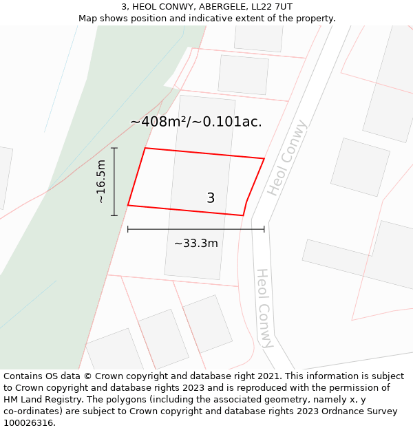 3, HEOL CONWY, ABERGELE, LL22 7UT: Plot and title map