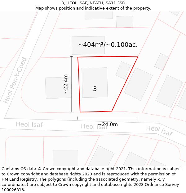 3, HEOL ISAF, NEATH, SA11 3SR: Plot and title map