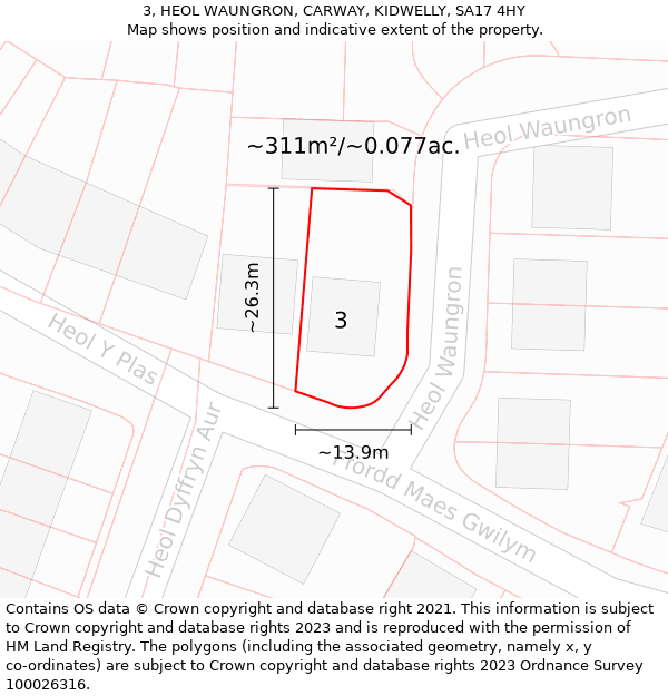 3, HEOL WAUNGRON, CARWAY, KIDWELLY, SA17 4HY: Plot and title map