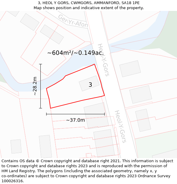 3, HEOL Y GORS, CWMGORS, AMMANFORD, SA18 1PE: Plot and title map