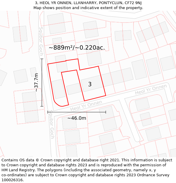 3, HEOL YR ONNEN, LLANHARRY, PONTYCLUN, CF72 9NJ: Plot and title map