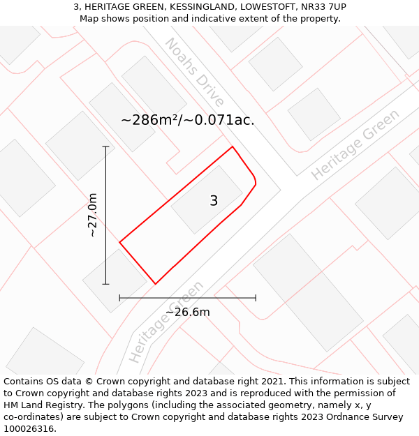3, HERITAGE GREEN, KESSINGLAND, LOWESTOFT, NR33 7UP: Plot and title map