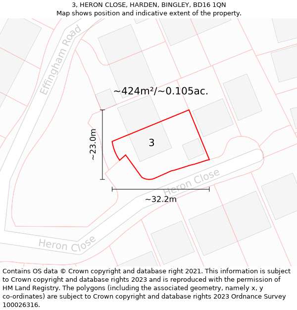 3, HERON CLOSE, HARDEN, BINGLEY, BD16 1QN: Plot and title map