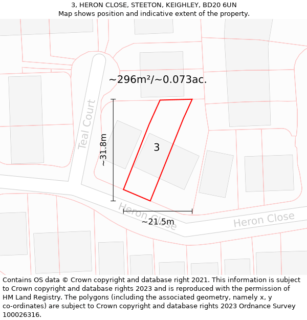 3, HERON CLOSE, STEETON, KEIGHLEY, BD20 6UN: Plot and title map