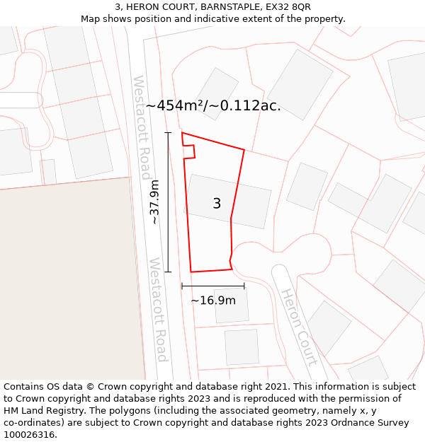 3, HERON COURT, BARNSTAPLE, EX32 8QR: Plot and title map