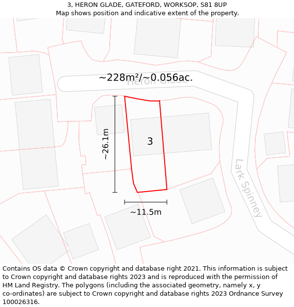 3, HERON GLADE, GATEFORD, WORKSOP, S81 8UP: Plot and title map