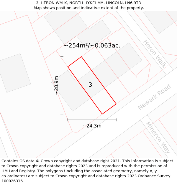 3, HERON WALK, NORTH HYKEHAM, LINCOLN, LN6 9TR: Plot and title map