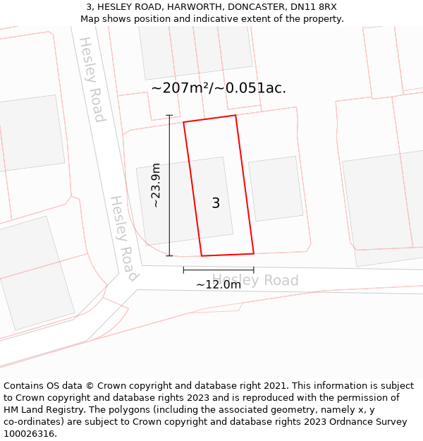 3, HESLEY ROAD, HARWORTH, DONCASTER, DN11 8RX: Plot and title map