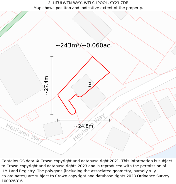 3, HEULWEN WAY, WELSHPOOL, SY21 7DB: Plot and title map