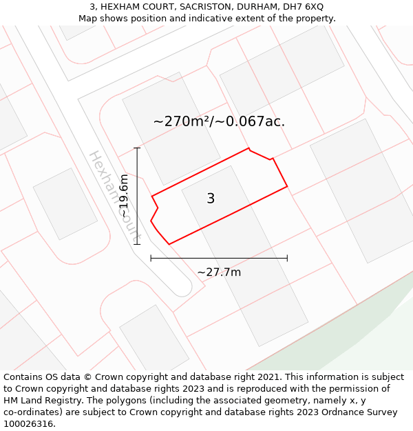 3, HEXHAM COURT, SACRISTON, DURHAM, DH7 6XQ: Plot and title map