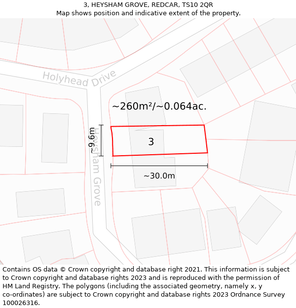 3, HEYSHAM GROVE, REDCAR, TS10 2QR: Plot and title map