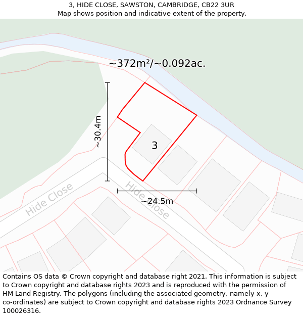 3, HIDE CLOSE, SAWSTON, CAMBRIDGE, CB22 3UR: Plot and title map