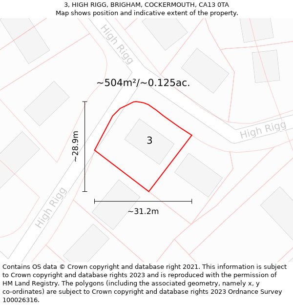 3, HIGH RIGG, BRIGHAM, COCKERMOUTH, CA13 0TA: Plot and title map