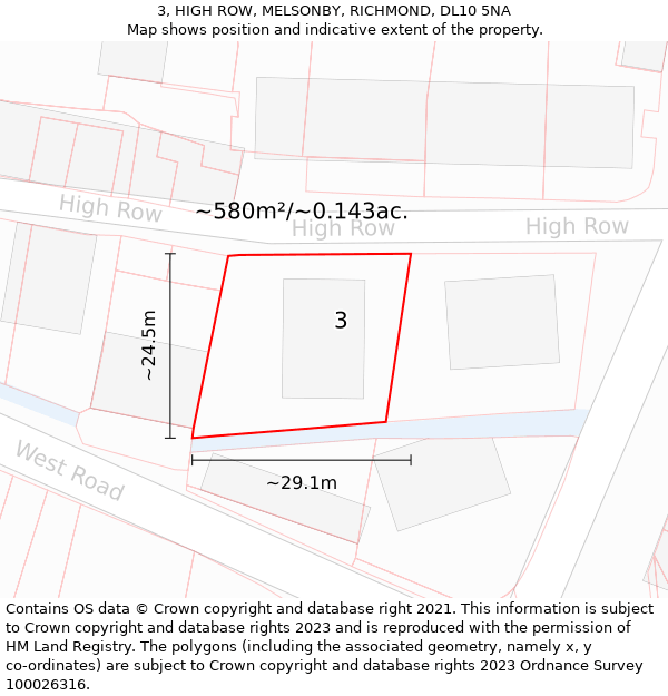 3, HIGH ROW, MELSONBY, RICHMOND, DL10 5NA: Plot and title map