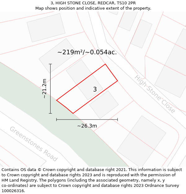 3, HIGH STONE CLOSE, REDCAR, TS10 2PR: Plot and title map