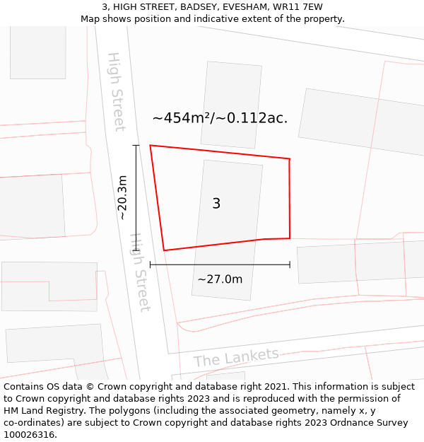 3, HIGH STREET, BADSEY, EVESHAM, WR11 7EW: Plot and title map