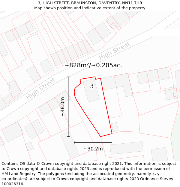 3, HIGH STREET, BRAUNSTON, DAVENTRY, NN11 7HR: Plot and title map