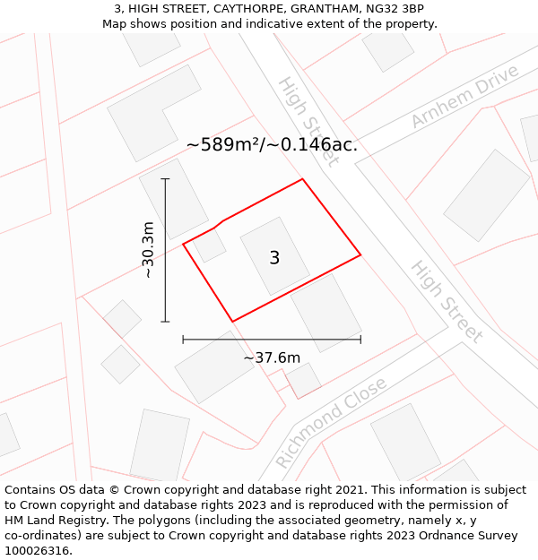 3, HIGH STREET, CAYTHORPE, GRANTHAM, NG32 3BP: Plot and title map