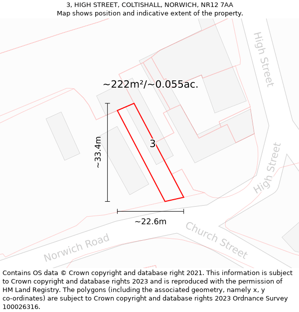 3, HIGH STREET, COLTISHALL, NORWICH, NR12 7AA: Plot and title map