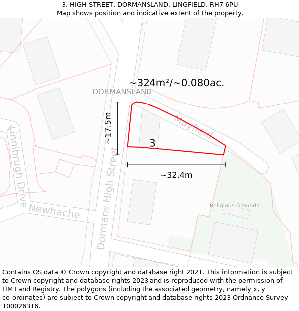 3, HIGH STREET, DORMANSLAND, LINGFIELD, RH7 6PU: Plot and title map