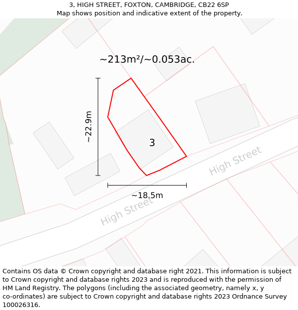 3, HIGH STREET, FOXTON, CAMBRIDGE, CB22 6SP: Plot and title map