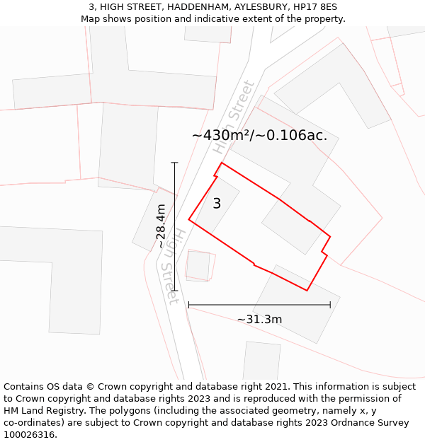 3, HIGH STREET, HADDENHAM, AYLESBURY, HP17 8ES: Plot and title map