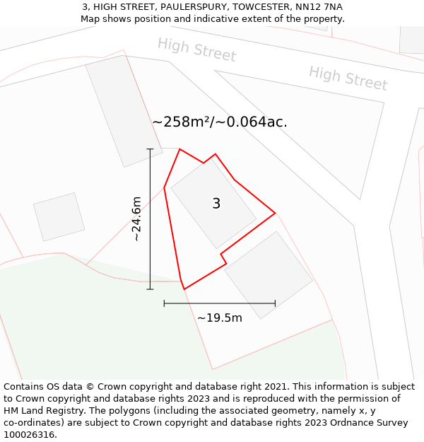 3, HIGH STREET, PAULERSPURY, TOWCESTER, NN12 7NA: Plot and title map