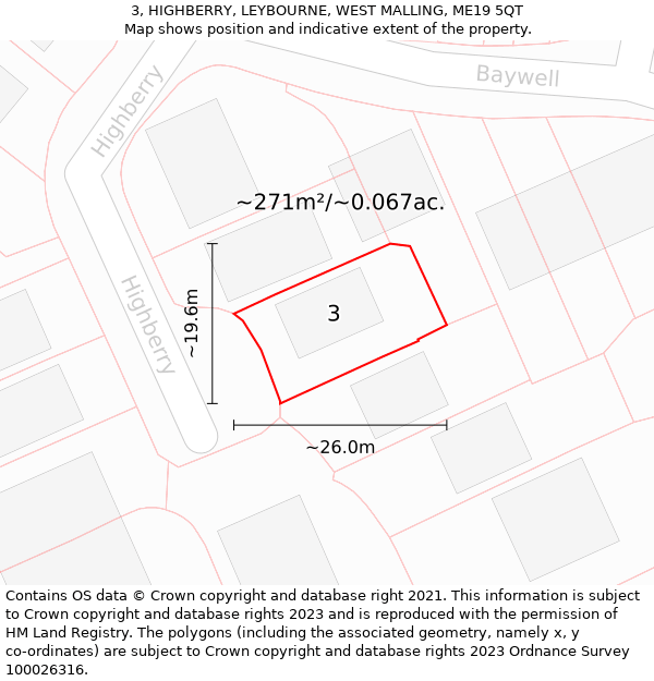 3, HIGHBERRY, LEYBOURNE, WEST MALLING, ME19 5QT: Plot and title map