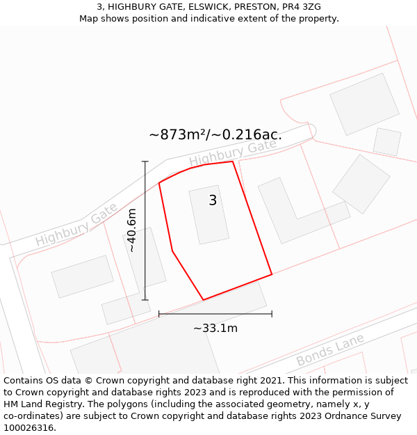 3, HIGHBURY GATE, ELSWICK, PRESTON, PR4 3ZG: Plot and title map