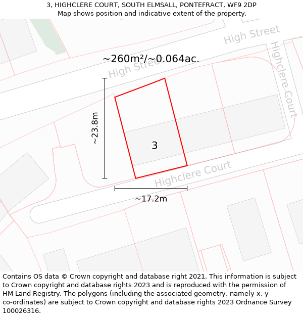 3, HIGHCLERE COURT, SOUTH ELMSALL, PONTEFRACT, WF9 2DP: Plot and title map