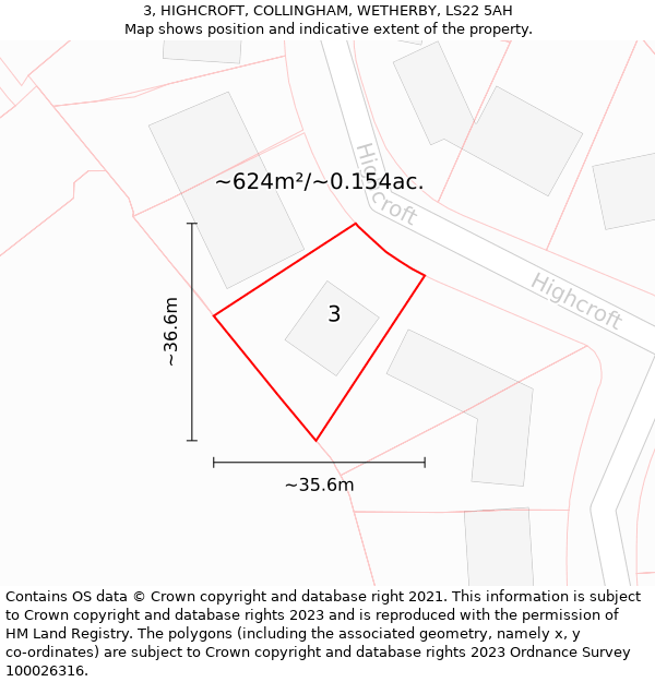 3, HIGHCROFT, COLLINGHAM, WETHERBY, LS22 5AH: Plot and title map