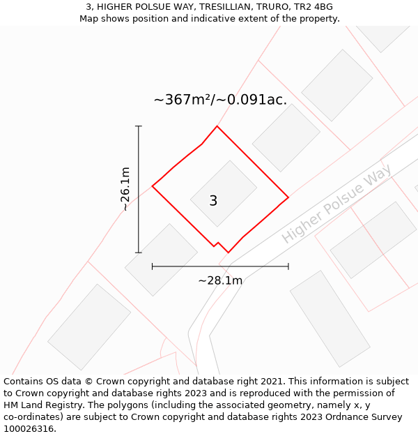 3, HIGHER POLSUE WAY, TRESILLIAN, TRURO, TR2 4BG: Plot and title map