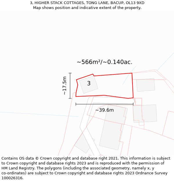 3, HIGHER STACK COTTAGES, TONG LANE, BACUP, OL13 9XD: Plot and title map