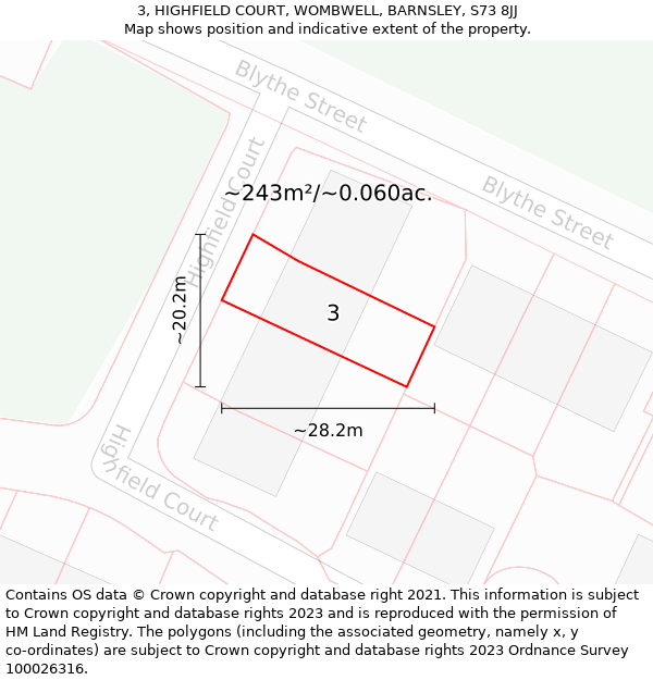 3, HIGHFIELD COURT, WOMBWELL, BARNSLEY, S73 8JJ: Plot and title map