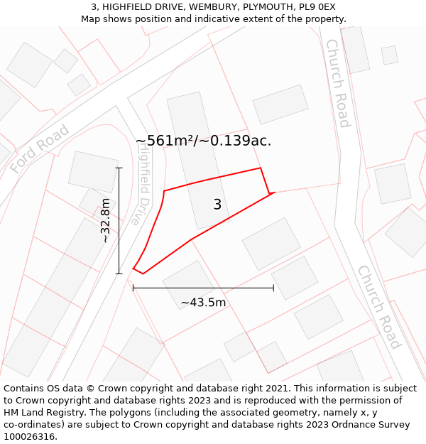 3, HIGHFIELD DRIVE, WEMBURY, PLYMOUTH, PL9 0EX: Plot and title map