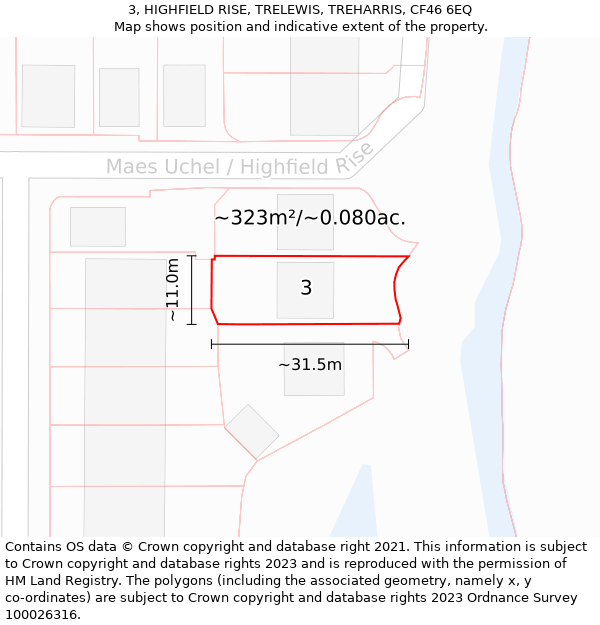 3, HIGHFIELD RISE, TRELEWIS, TREHARRIS, CF46 6EQ: Plot and title map