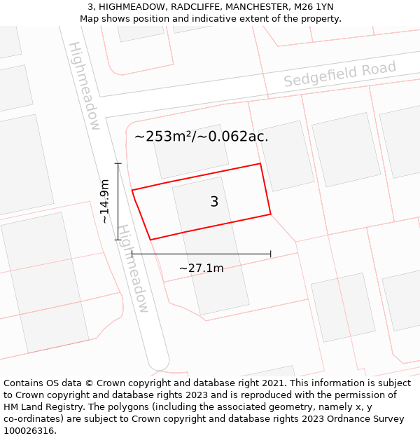 3, HIGHMEADOW, RADCLIFFE, MANCHESTER, M26 1YN: Plot and title map