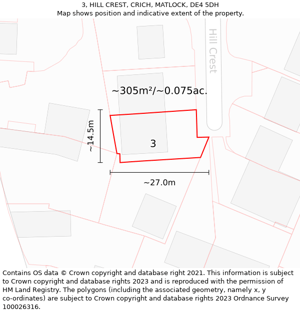 3, HILL CREST, CRICH, MATLOCK, DE4 5DH: Plot and title map