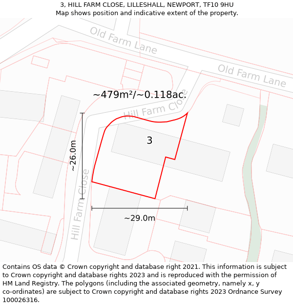 3, HILL FARM CLOSE, LILLESHALL, NEWPORT, TF10 9HU: Plot and title map