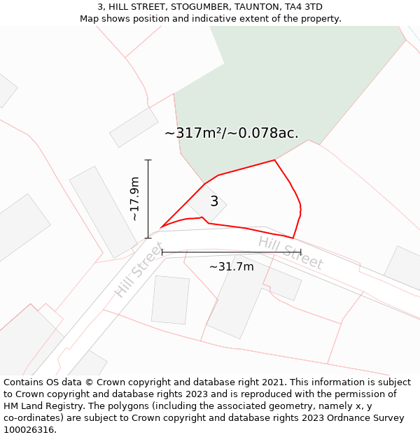 3, HILL STREET, STOGUMBER, TAUNTON, TA4 3TD: Plot and title map