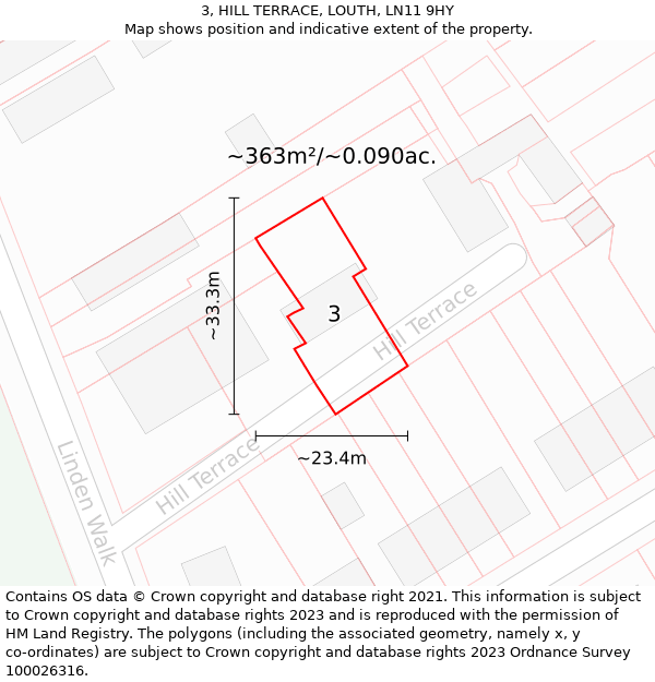 3, HILL TERRACE, LOUTH, LN11 9HY: Plot and title map