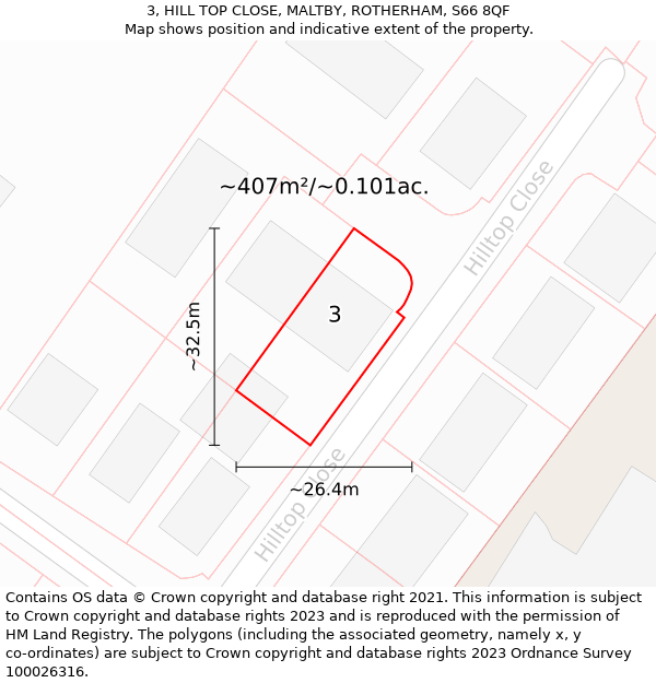 3, HILL TOP CLOSE, MALTBY, ROTHERHAM, S66 8QF: Plot and title map