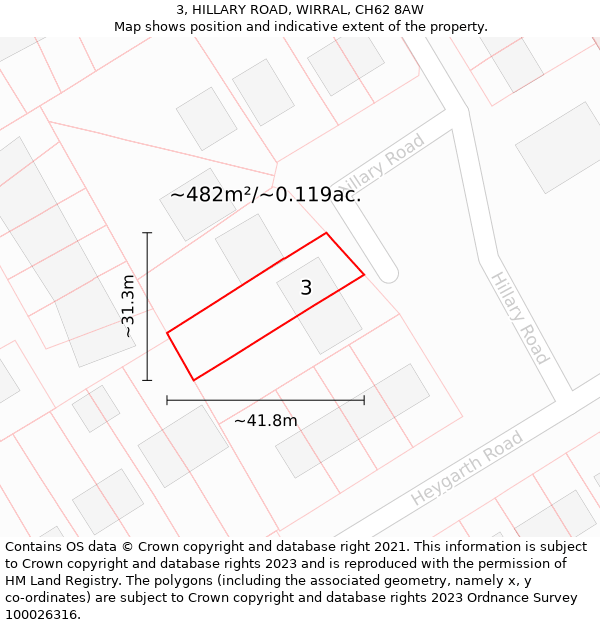 3, HILLARY ROAD, WIRRAL, CH62 8AW: Plot and title map