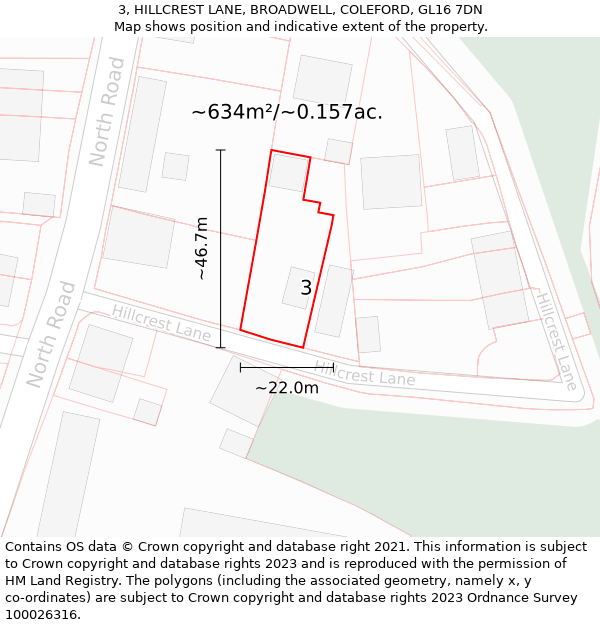 3, HILLCREST LANE, BROADWELL, COLEFORD, GL16 7DN: Plot and title map