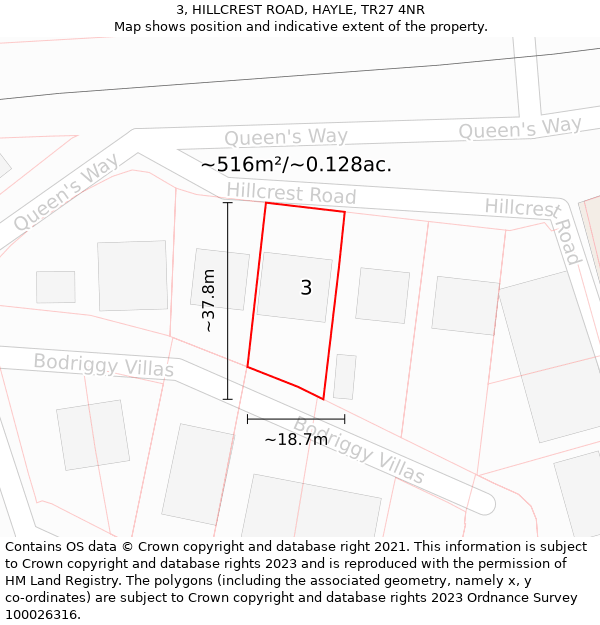 3, HILLCREST ROAD, HAYLE, TR27 4NR: Plot and title map